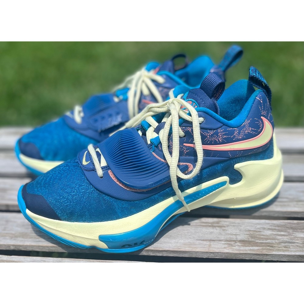 Nike Zoom Freak 3 Basketball Shoes Athletic Sneakers Blue Yellow US 6